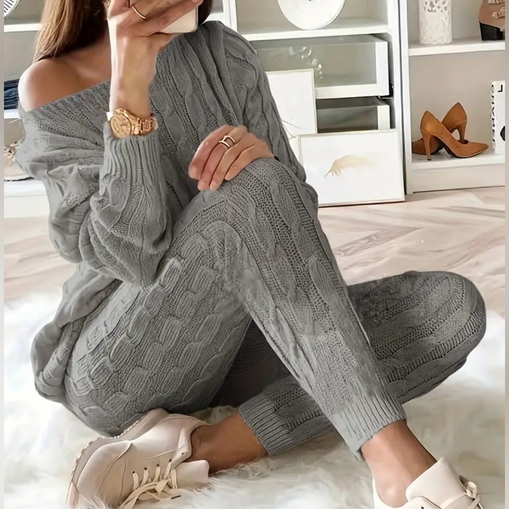 Cable Knit Lounge Sweater Set (S)